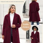 CMTOP Abrigo Mujer Lana Cuello en V Solapa Abrigos Invierno Largo Térmico Chaqueta Otoño Invierno de Lana Chaquetas Recto Doble Faz de Elegantes con Bolsillos(Borgoña, M): Amazon.es: Moda