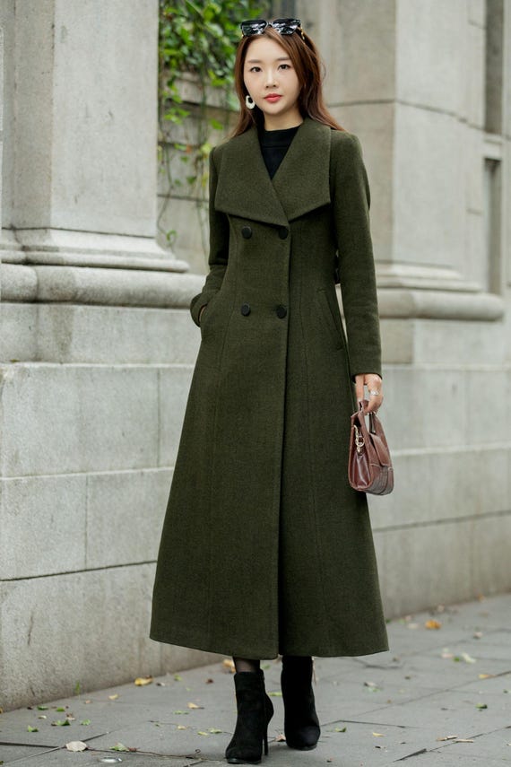 abrigo-de-lana-684tct-1.jpg Abrigo de lana verde militar, abrigo de corte A, abrigo largo de lana, abrigo de lana para mujer, gabardina de lana, abrigo de lana de invierno, abrigo personalizado, Ylistyle C4504 Etsy - Imagen 1