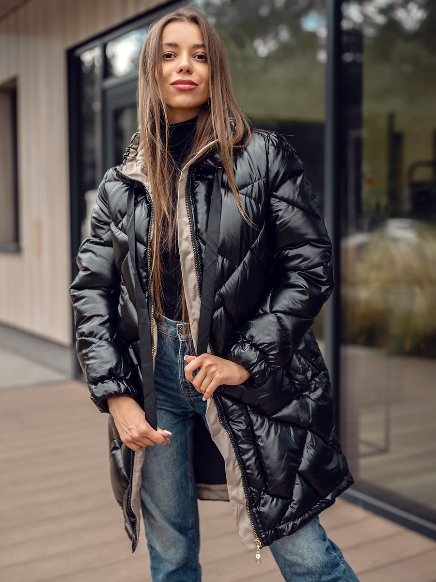 abrigo-de-mujer-908lhh-1.jpg Chaqueta larga acolchada abrigo de invierno con capucha para mujer negro Bolf 5M3189 - Imagen 1