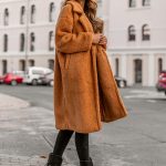 Abrigo forrado largo de invierno para mujer camel Bolf AN105