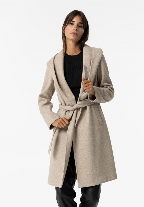 abrigo-de-pano-mujer-973yfx.jpg ABRIGO DE PAÑO BEIGE CAPUCHA - Imagen 1