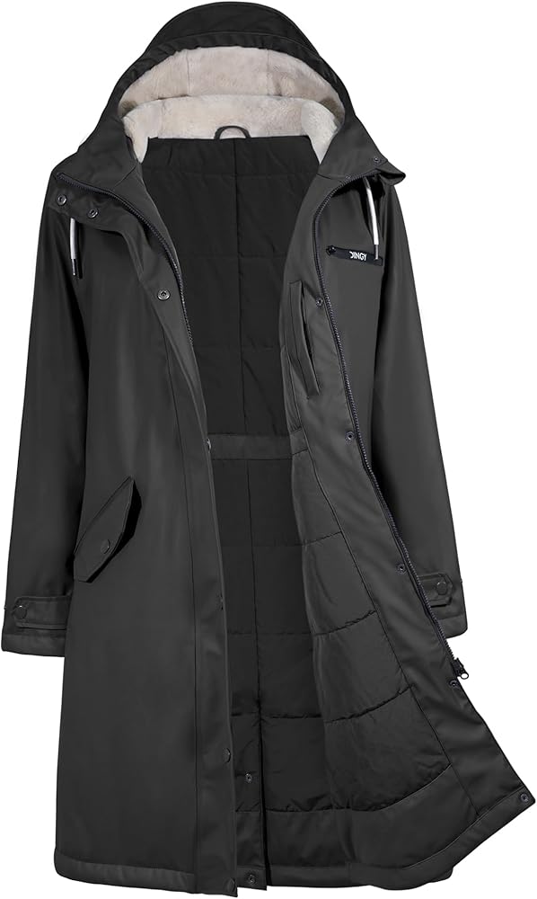 abrigo-impermeable-mujer-004ckg-1.jpg rhythm of the rain Impermeable para mujer, con forro de invierno para mujer, impermeable, cálido, forro polar de poliuretano, abrigo de invierno, ... - Imagen 1