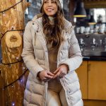 Chaqueta acolchada larga abrigo de invierno con capucha para mujer beige Bolf 7086A