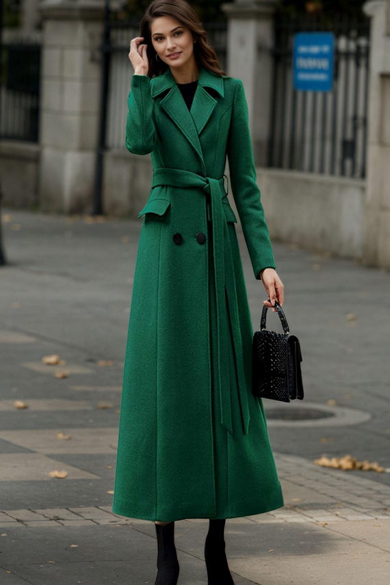 abrigo-lana-524wxo-1.jpg Abrigo de lana verde esmeralda, abrigo largo de lana, abrigo cruzado de lana, abrigo de invierno para mujer, gabardina con cinturón, abrigo de lana de corte A, Ylistyle C4952 Etsy España - Imagen 1