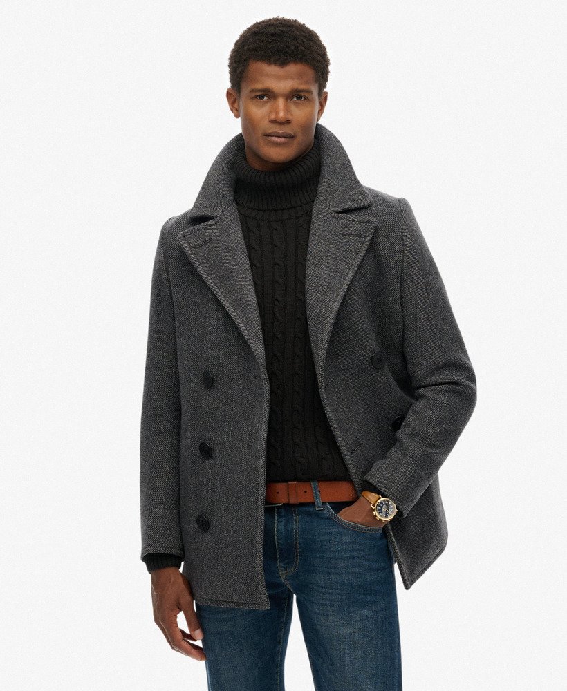 abrigo-lana-905wyc-1.jpg Hombre Abrigo Marinero Mezcla de Lana The Merchant Store en espiguilla gris marengo | Superdry ES - Imagen 1