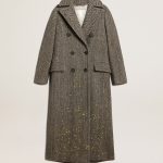 Abrigo largo con trama de espiga con detalles amarillos para mujer