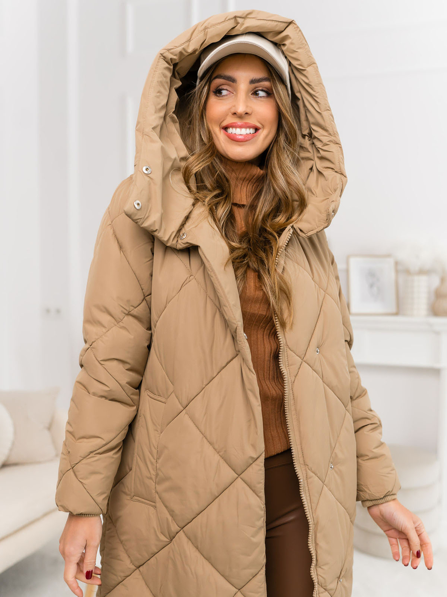 abrigo-marron-mujer-367ywo-1.jpg Chaqueta larga acolchada abrigo de invierno con capucha para mujer camel Bolf 5M3173 - Imagen 1
