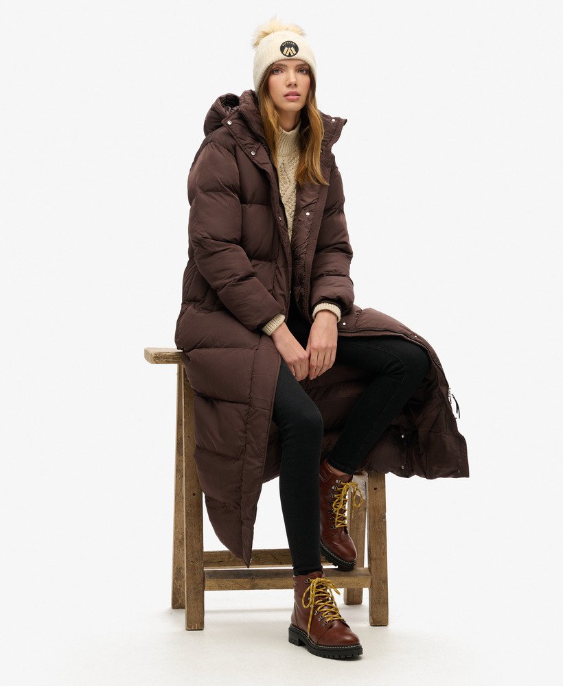 abrigo-marron-mujer-420mqz-1.jpg Mujer Abrigo largo acolchado con capucha en marrón grano de café | Superdry ES - Imagen 1