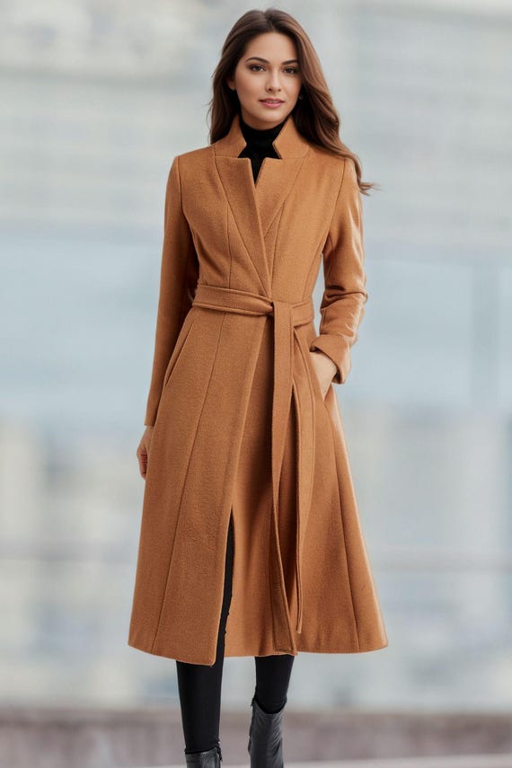 abrigo-marron-mujer-998lpn-1.jpg Abrigo de lana marrón, Abrigo largo de lana, Abrigo de invierno para mujer, Abrigo de lana - Imagen 1