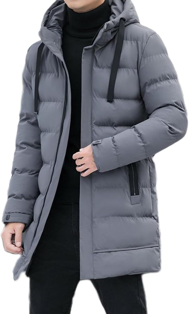 abrigo-plumas-hombre-120vpi-1.jpg Abrigo Largo de plumón para Hombre Ligero y cálido con Capucha Acolchado y Resistente al Agua Ideal para épocas de frío y Nieve. (Gris,M): Amazon.es: Moda - Imagen 1