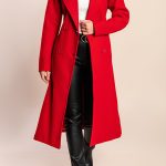 Elegante abrigo largo con botones, rojo 66%