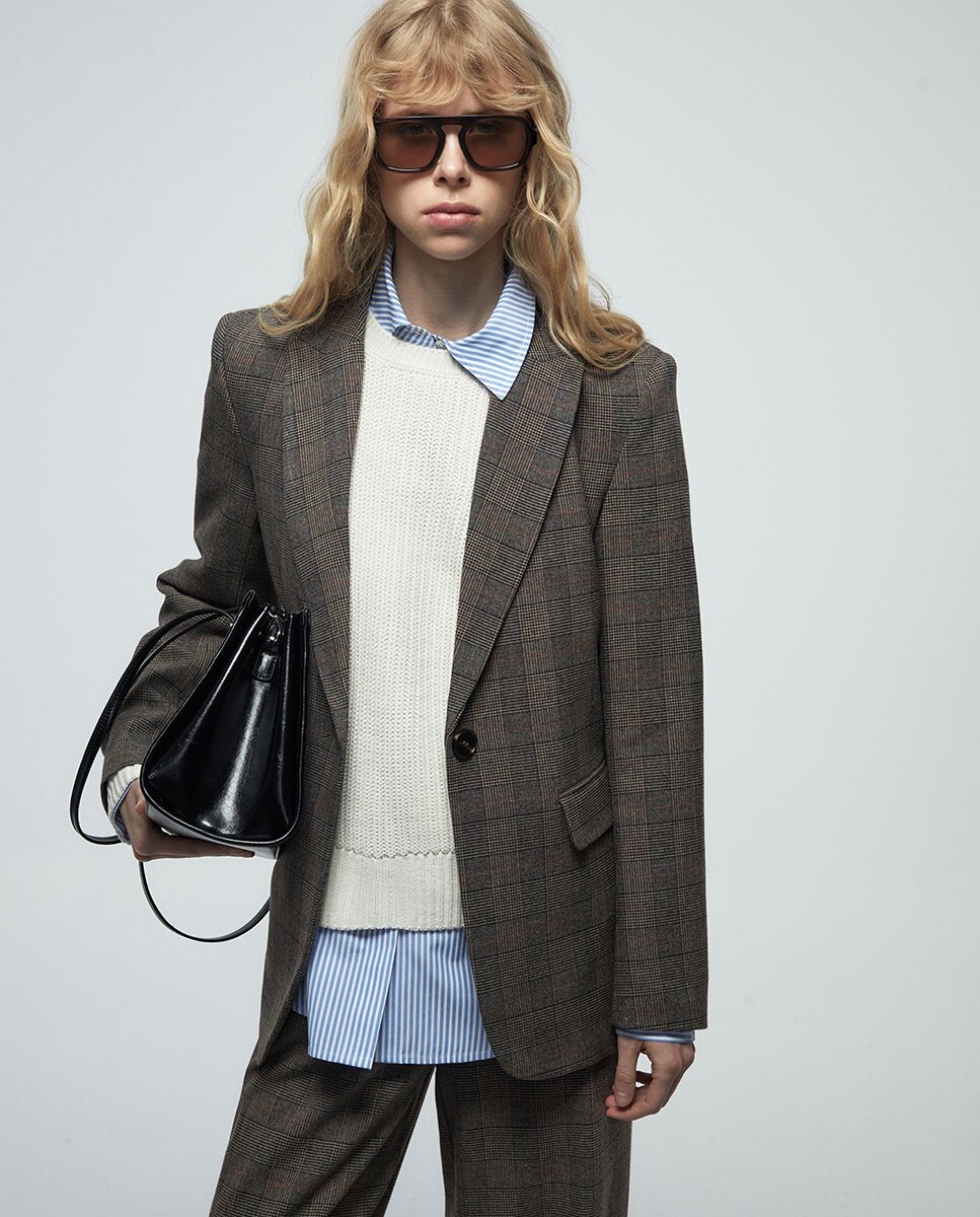 blazer-cuadros-mujer-105ids-1.jpg Blazer Cuadros Sfera Chaquetas De Mujer Sfera Abrigo Azul Mujer Abrigos De Cuadros Mujer Sfera Abrigo - Imagen 1