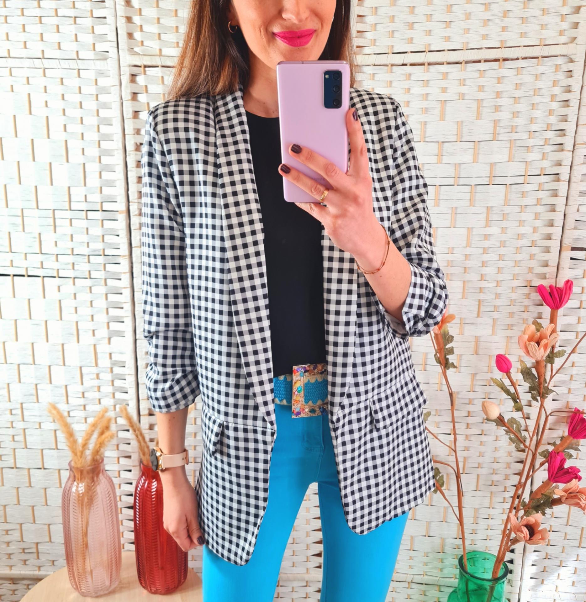 blazer-cuadros-mujer-231hez-1.jpg Blazer Vichy - Imagen 1