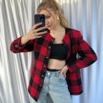Blazer vintage de cuadros negros y rojos, elegante chaqueta de mujer Etsy España