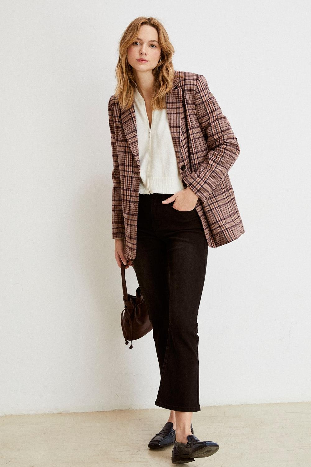 blazer-cuadros-mujer-709dja-1.jpg Blazer windsor cuadros rosa Querubines Complementos sl - Imagen 1