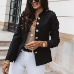Blazers con botones para mujer, a la moda, color liso, casual, de algodón, manga larga, cuello alto, gráfico, clásico, profesional, chaqueta de traje ...