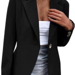 Blazer Chaqueta larga para mujer, elegante, de color liso, manga larga, frontal abierto, para negocios, de montaña, informal, ajustada, con solapa, ...