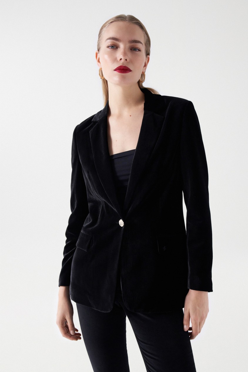 blazer-terciopelo-mujer-094fqu-1.jpg BLAZER DE TERCIOPELO Negro / XS - Imagen 1