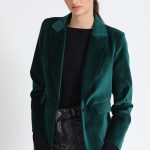 CHIC STAR Blazer De Terciopelo Para Mujer – Corte Corto Con Cuello Y Puños De Capa, Azul Elástico Chaqueta Corta Con Capa En Cuello Y Puños