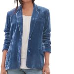 Blazers Chaqueta de terciopelo con dos botones y solapa con muescas para mujer, azul, S | Bolsillos laterales de color sólido, vintage, básico, elegante, elegante, diario, formal, negocios, casual, otoño, invierno: