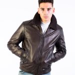 Cazadora aviador de napa con cuello de mouton hombre