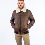 Cazadora de piel aviador con cuello hombre | HervásPiel