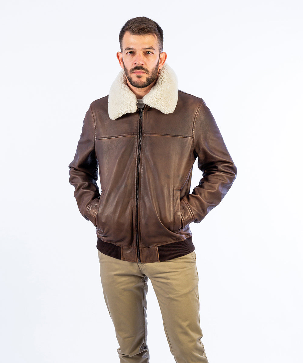 chaqueta-aviador-hombre-712bqm-1.jpg Cazadora de piel aviador con cuello hombre | HervásPiel - Imagen 1