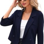 KOJOOIN Blazer para Mujer Ligero Cropped Chaqueta de Negocios Casual Blazer Abierto Manga 3/4 Corto Trabajo Oficina Chaqueta (Embalaje REUTILIZABLE), azul marino, S: Amazon.es: Moda