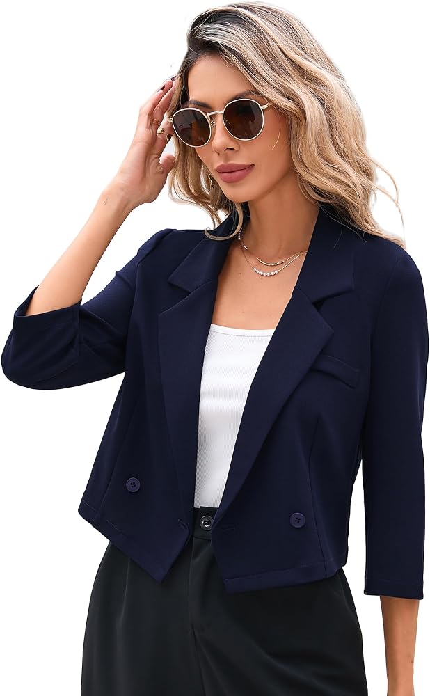 chaqueta-azul-marino-mujer-449xtp-1.jpg KOJOOIN Blazer para Mujer Ligero Cropped Chaqueta de Negocios Casual Blazer Abierto Manga 3/4 Corto Trabajo Oficina Chaqueta (Embalaje REUTILIZABLE), azul marino, S: Amazon.es: Moda - Imagen 1