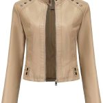 Chaqueta Mujer Primavera,Chaqueta De Piel Sintética Para Mujer, Color Beige, Cuello Alto, Bolsillos Laterales Con Cremallera A Presión, Punk, Vintage, ...