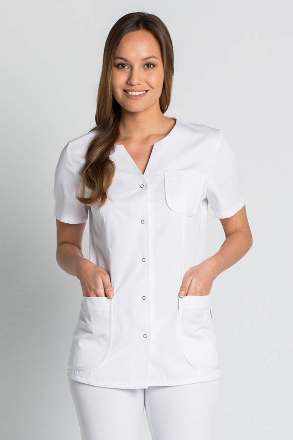 chaqueta-blanca-495ilo-1.jpg Vestuario profesional y uniformes de diseño ropa de trabajo para profesionales chaqueta blanca manga corta low cost - Imagen 1