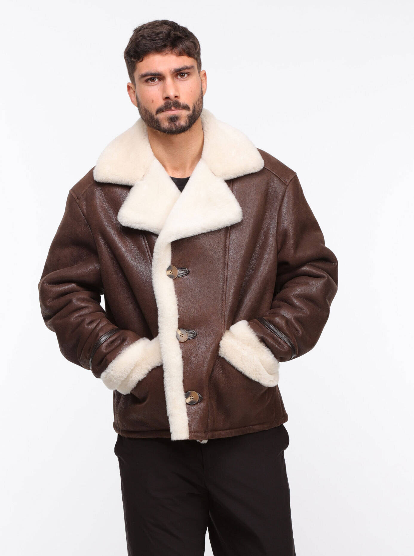 chaqueta-borrego-hombre-223loz-1.jpg Chaqueta corta de borrego marron para hombre en piel guignard - Imagen 1