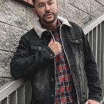Chaqueta forrada con borrego tipo trucker para hombre negro Bolf 1158A