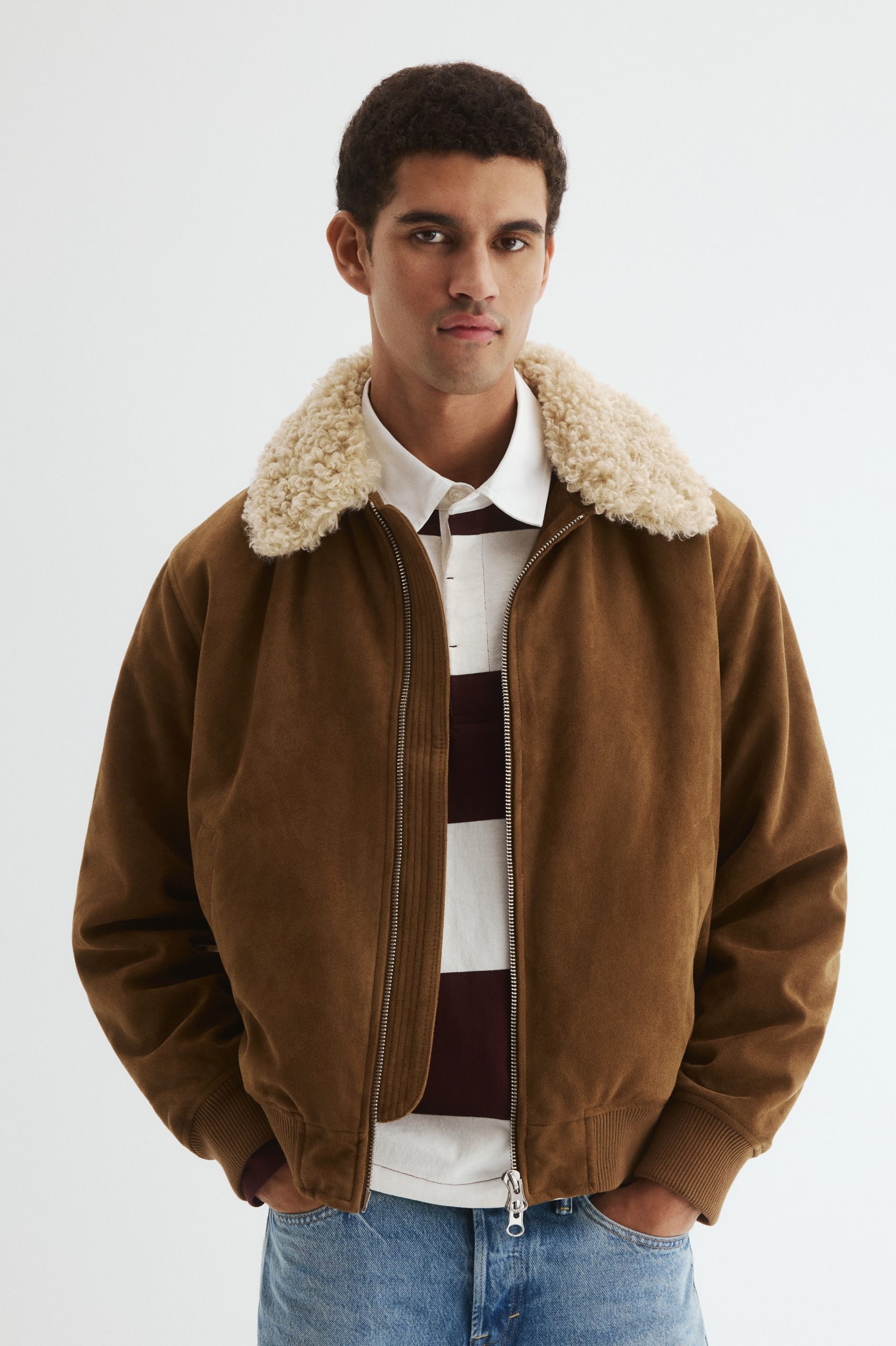 chaqueta-borrego-hombre-558uxc-1.jpg Cazadora con cuello de borreguito Marrón HOMBRE | H&M ES - Imagen 1