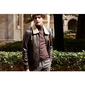 chaqueta-borrego-hombre-970cwg-1.jpg Chaqueta de cuero de aviador para hombre Marrón Everett Ii | Bexley - Imagen 1