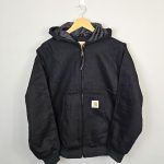 Chaqueta Carhartt Reworked para hombre, color negro mediano, manga larga, capucha y cremallera completa Etsy España
