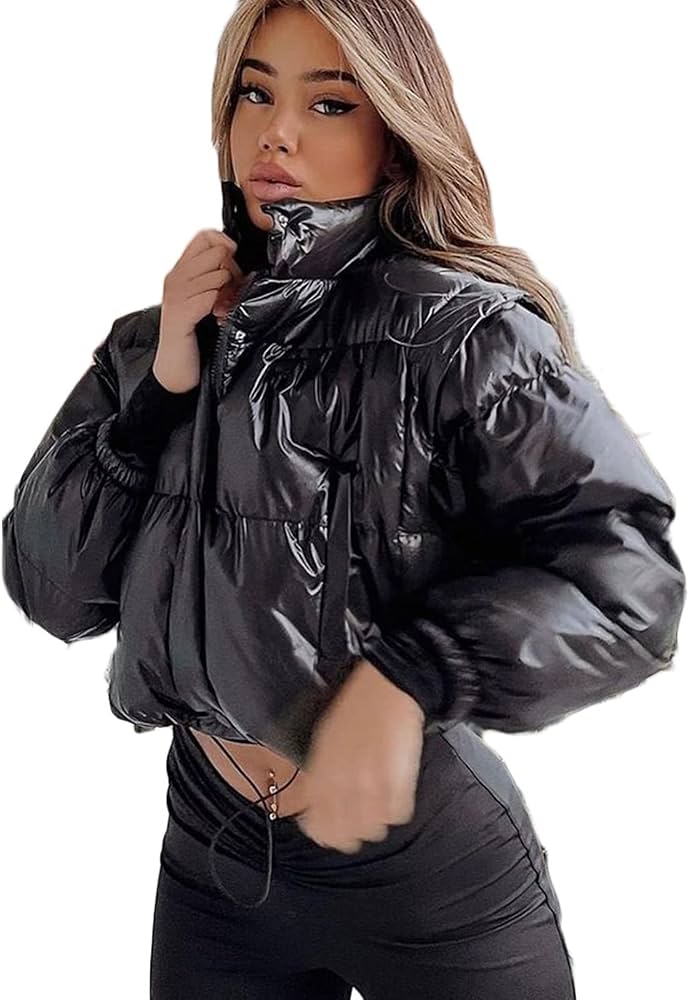 chaqueta-corta-mujer-004gnw-1.jpg Chaqueta Corta para Mujer, Chaquetas Acolchadas Recortadas a La Moda para Mujer Abrigo Ligero Cálido De Invierno para La Fiesta De Citas De Compras ... - Imagen 1