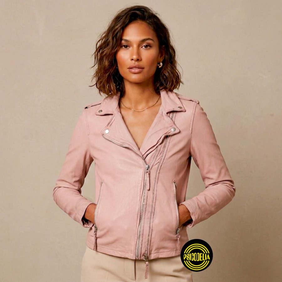 chaqueta-de-piel-mujer-922uov-1.jpg Chaqueta biker piel rosa claro mujer entallada Carla - Imagen 1