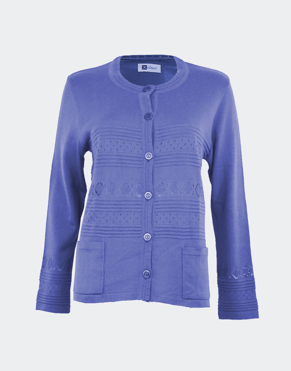 chaqueta-de-punto-mujer-077baq-1.jpg Chaqueta punto mujer cuello redondo con franjas en diferentes calados - Imagen 1