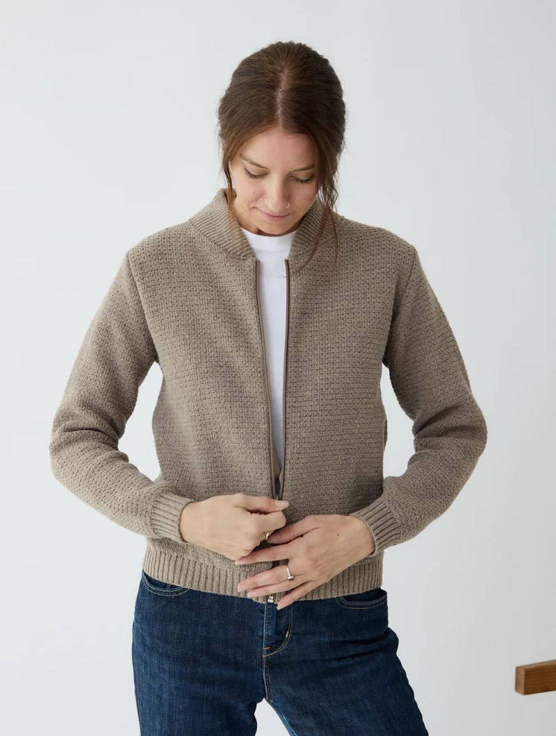chaqueta-de-punto-mujer-488bys-1.jpg Chaqueta lisa de punto con cuello bomber para mujer - Imagen 1