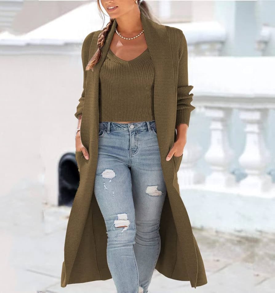 chaqueta-de-punto-mujer-722ivp-1.jpg Chaqueta Punto Mujer,Cárdigans De Punto Largo Para Mujer Abrigo 2 Piezas Moda Liso Café Acanalado Camisola Suéteres Cárdigan Manga Larga Cárdigan Frontal Abierto Primavera Casual Suelta Chaquet : Amazon.es: Moda - Imagen 1