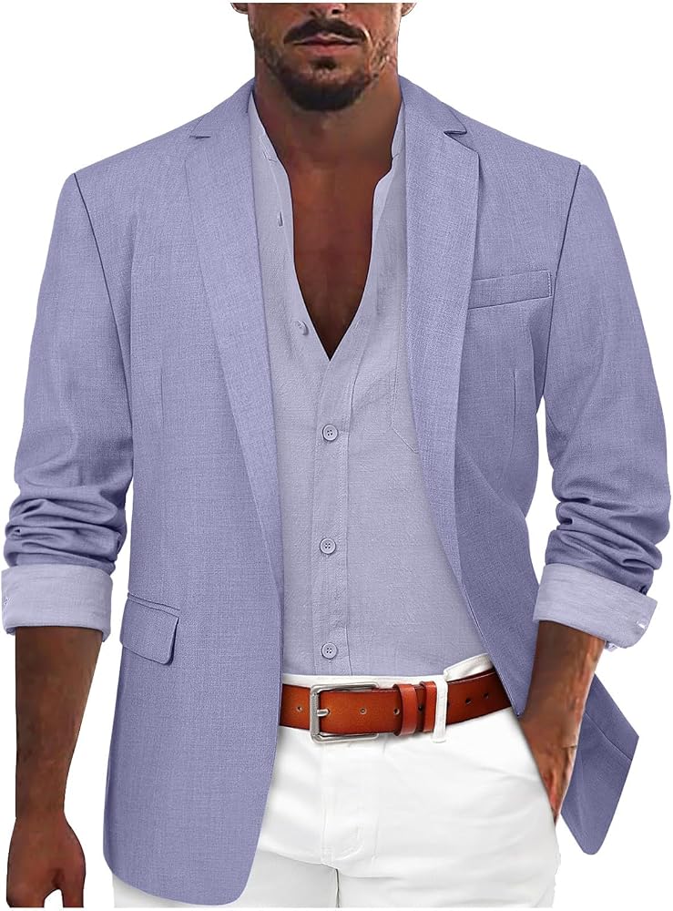 chaqueta-de-vestir-hombre-865bgq-1.jpg Blazer Casual de Ajuste Regular para Hombre Chaqueta Ligera de Verano de Color Liso, Manga Larga con Bolsillo, Elegante e Informal: Amazon.es: Moda - Imagen 1