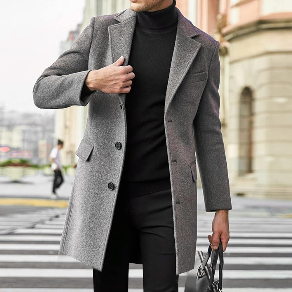chaqueta-de-vestir-hombre-999vlj-1.jpg Abrigo Largo para Hombre | Chaqueta de Vestir de Manga Larga | Gabardina Negra | Chaqueta de Invierno con Bolsillos: Amazon.es: Moda - Imagen 1