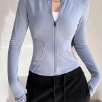 Chaqueta Deportiva Ajustada para Mujer, Cuello * de * Rápido y * Elasticidad con Agujeros para los Pulgares * Largas, Transpirable, Ideal para Fitness, Yoga y Deportes, Regalo * para Carnaval, Día * ...