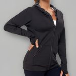 AMZSPORT Chaqueta Deportiva Mujer Sudadera Capucha Running Cremallera con Orificios para los Pulgares, Negro S : Amazon.es: Moda