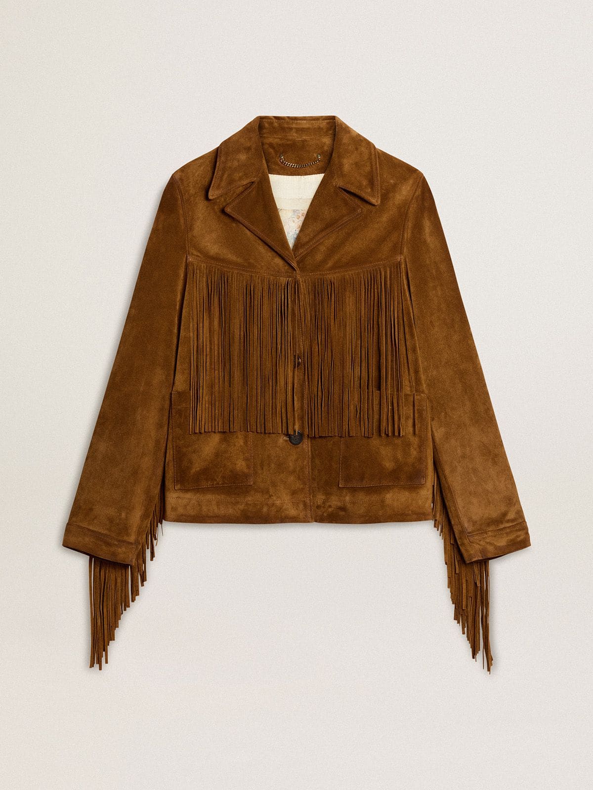 chaqueta-flecos-135udq-1.jpg Chaqueta de mujer de ante color tabaco con flecos - Imagen 1