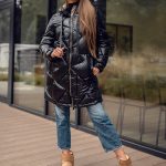 Chaqueta larga acolchada abrigo de invierno con capucha para mujer negro Bolf 5M3189