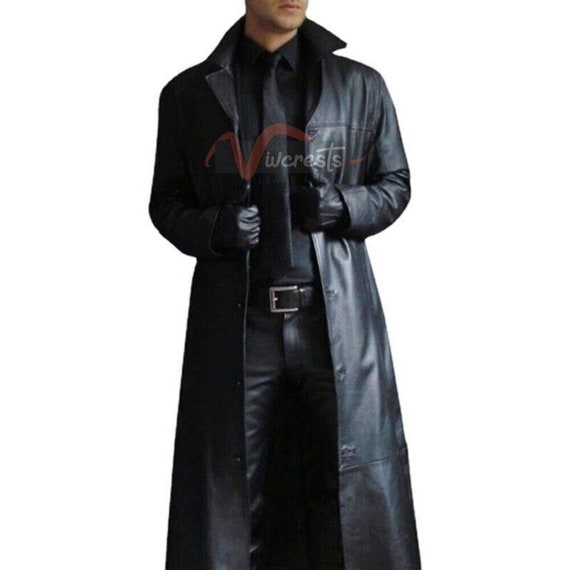 chaqueta-larga-hombre-382isc-1.jpg Gabardina retro para hombre, chaqueta larga de cuero auténtico, abrigo largo, moda 2023 Etsy España - Imagen 1