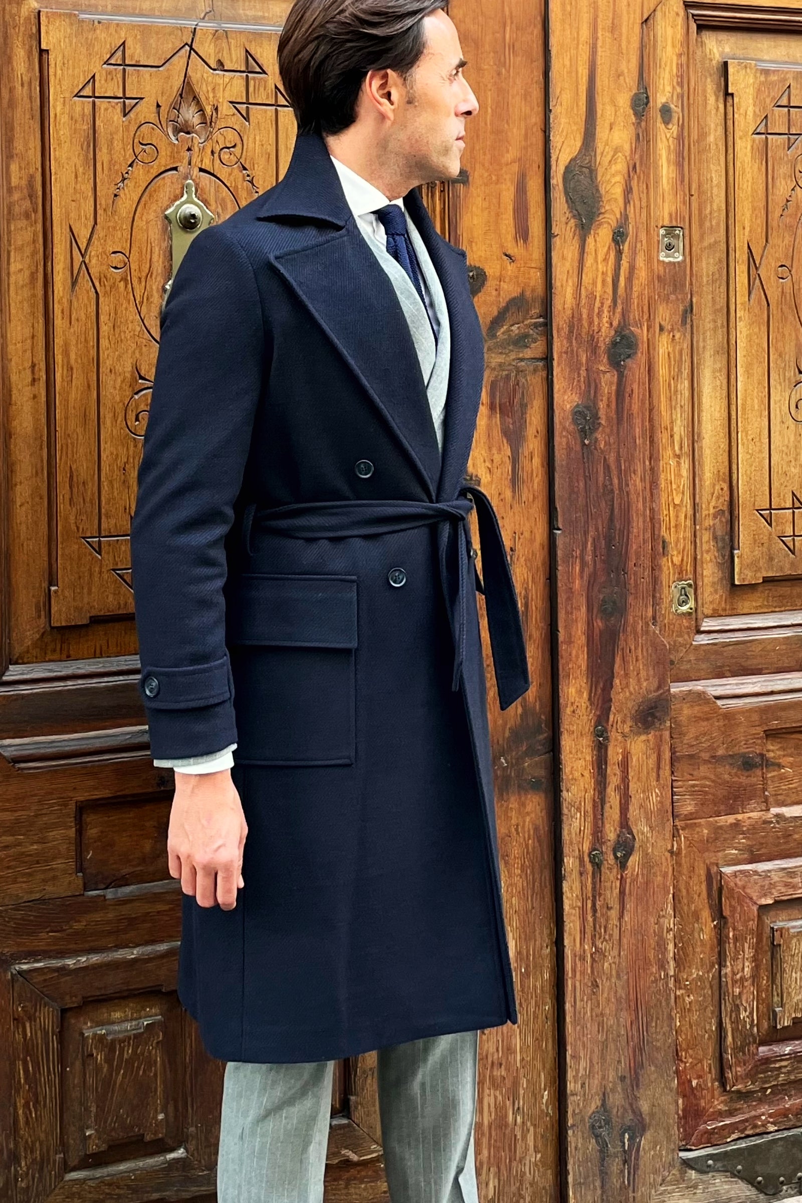 chaqueta-larga-hombre-855dez-1.jpg Abrigo De Lana Cálido Para Hombre Chaqueta Larga De Invierno Con Corte Ajustado Y Botones - Imagen 1