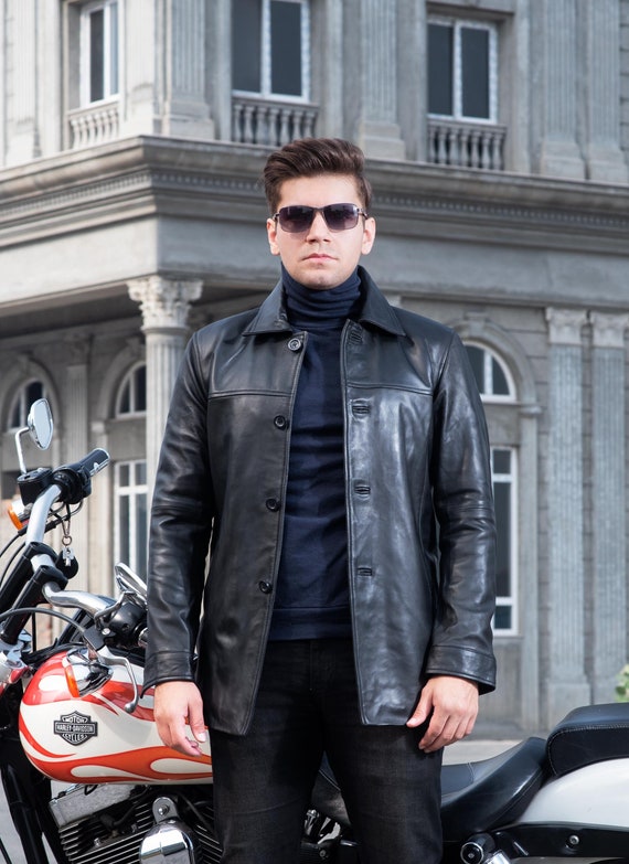 chaqueta-larga-hombre-873exz-1.jpg Gabardina de cuero negra para hombre, chaqueta de cuero auténtico, chaqueta larga para hombre Etsy España - Imagen 1